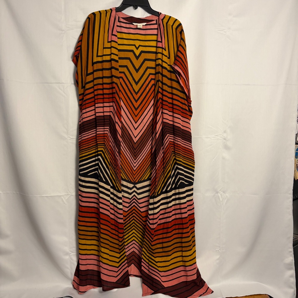 Billabong Womens Multi Color Striped Chevron Maxi Kimono Duster Cover Up S/M‎